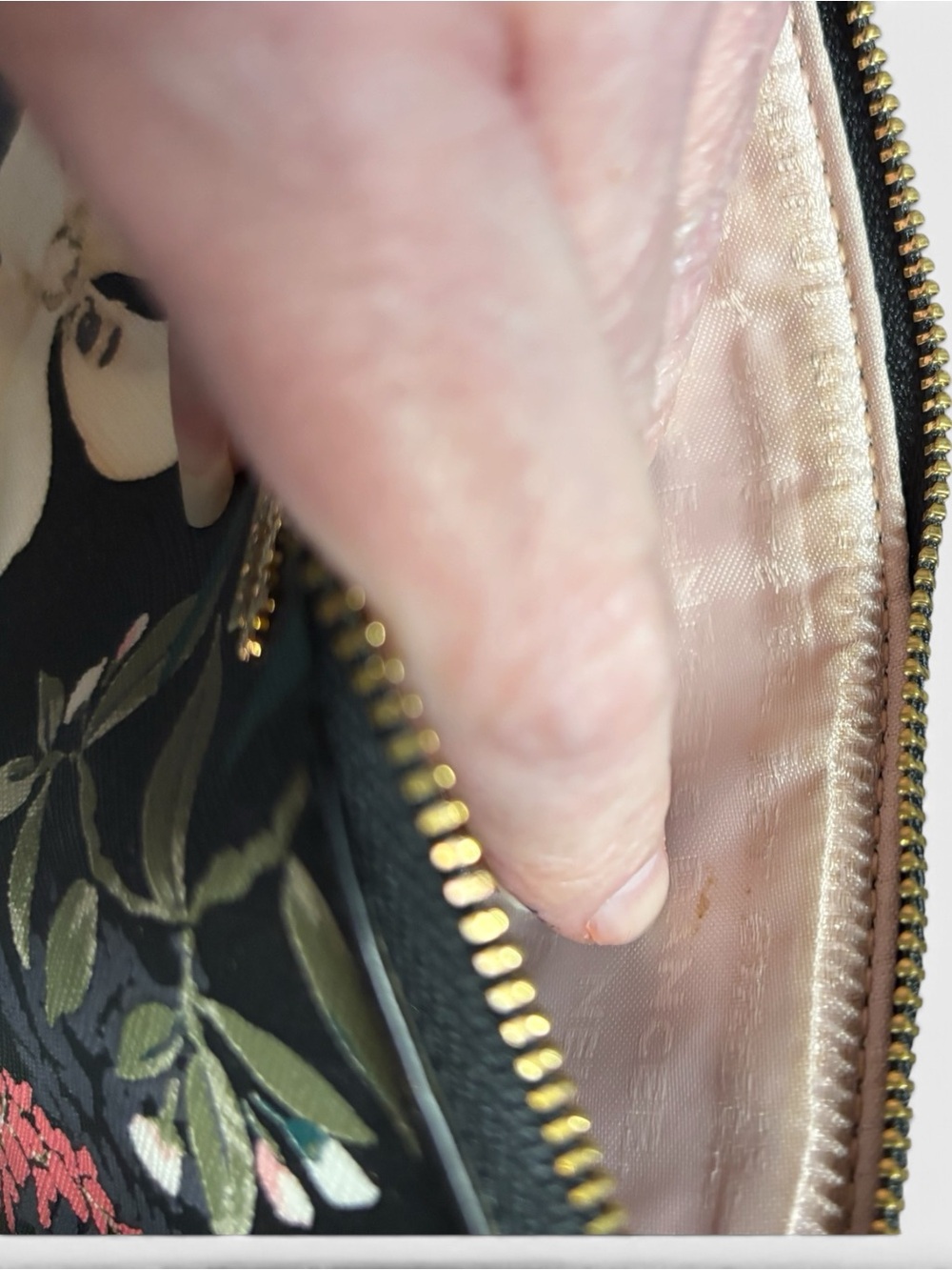 kate spade Black Floral Pouch with Cream Blossoms & Teal and Olive Leaves* - Picture 6 of 10